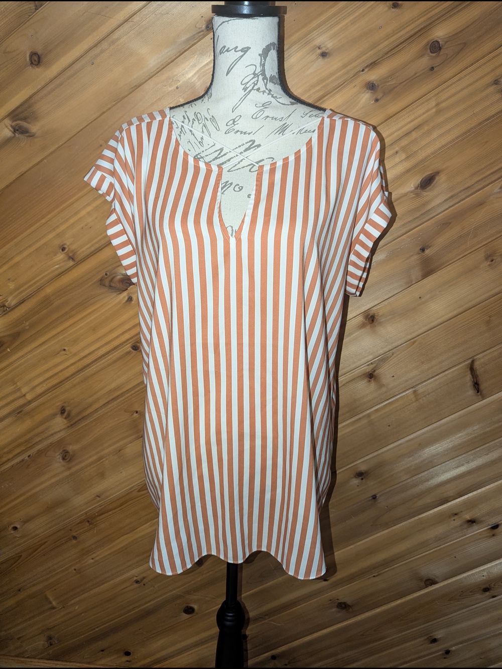 Express Striped Pinched V-Neck Short Sleeve Shift Mini Dress